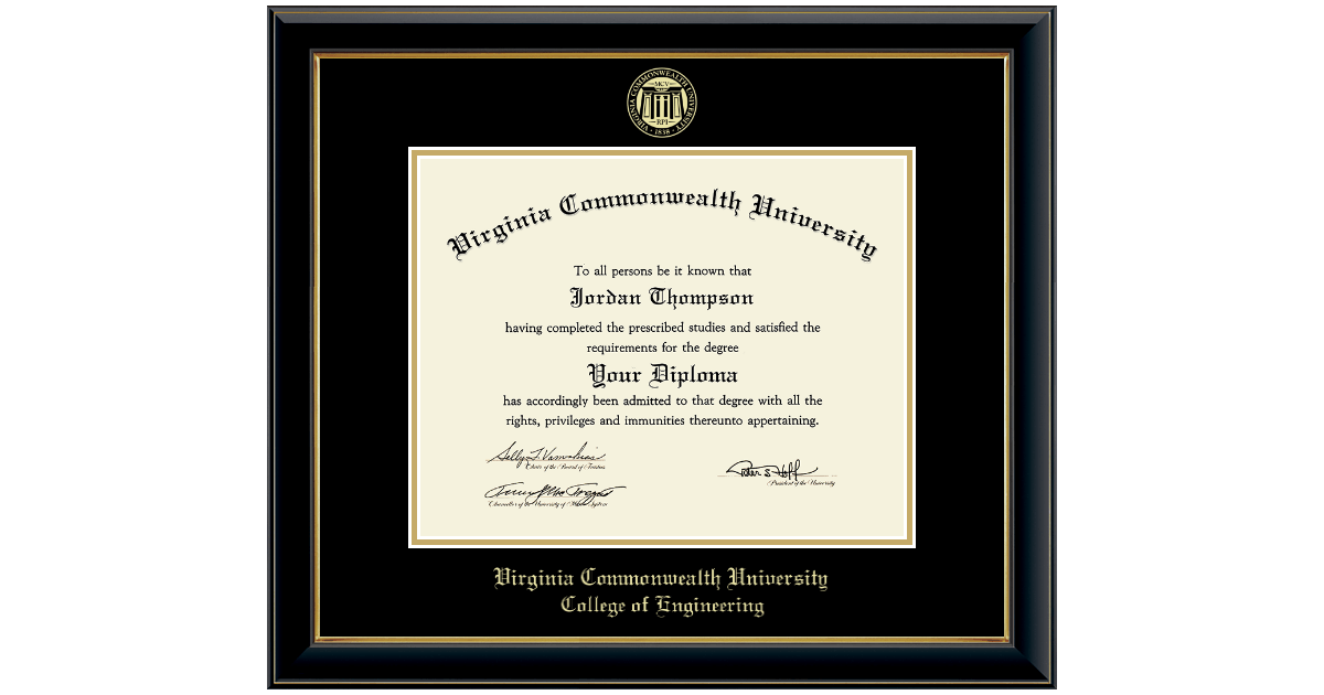 Gold Embossed Diploma Frame in Onyx Gold Virginia Commonwealth