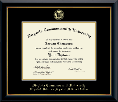 Virginia Commonwealth University diploma frame - Gold Embossed Diploma Frame in Onyx Gold