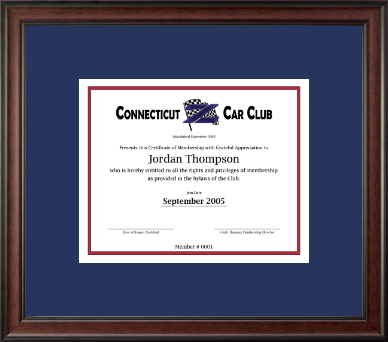 Connecticut Z Car Club certificate frame - Certificate Frame in Studio