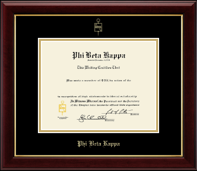 Phi Beta Kappa Honor Society certificate frame - Double Matted Embossed Frame in Gallery