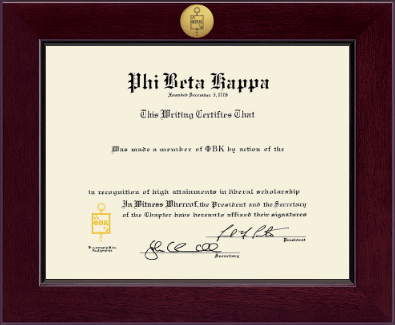 Phi Beta Kappa Honor Society certificate frame - Medallion Frame in Cordova