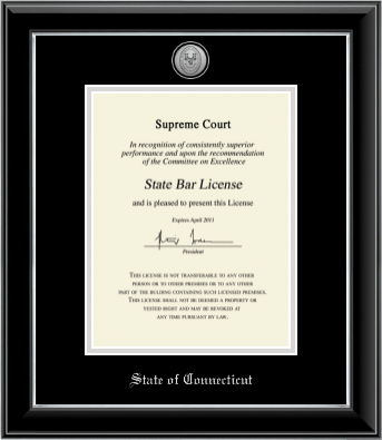 State of Connecticut certificate frame - Silver Engraved Medallion Certificate Frame in Onyx Silver