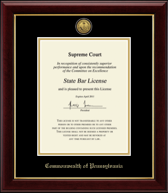Commonwealth of Pennsylvania certificate frame - Gold Engraved Medallion Certificate Frame in Gallery