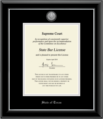 State of Texas certificate frame - Silver Engraved Medallion Certificate Frame in Onyx Silver