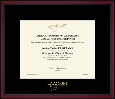 American Academy of Orthopaedic Manual Physical Therapists certificate frame - Achievement Edition Certificate Frame in Academy