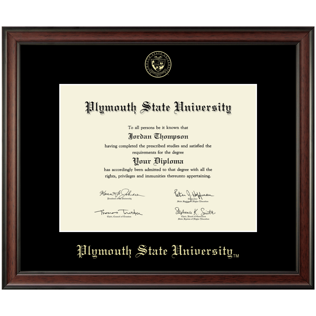 Gold Embossed Diploma Frame in Studio Plymouth State University Item