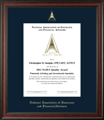 National Association of Insurance and Financial Advisors certificate frame - Gold Embossed Certificate Frame in Studio