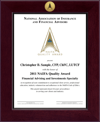 National Association of Insurance and Financial Advisors certificate frame - Century Gold Engraved Certificate Frame in Cordova