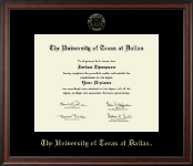 The University of Texas at Dallas Gold Embossed Diploma Frame in Studio
