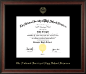 The National Society of High School Scholars Gold Embossed Certificate Frame in Studio