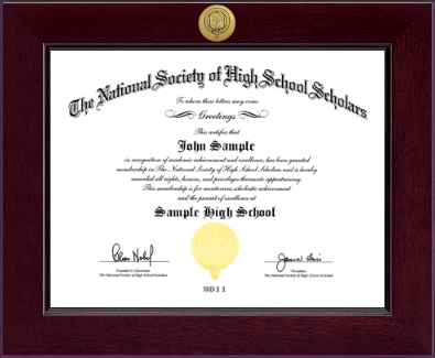The National Society of High School Scholars certificate frame - Century Gold Engraved Certificate Frame in Cordova