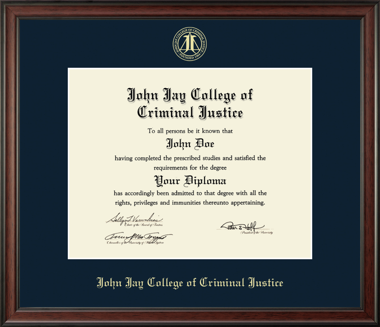 John Jay College of Criminal Justice Gold Embossed Diploma Frame in