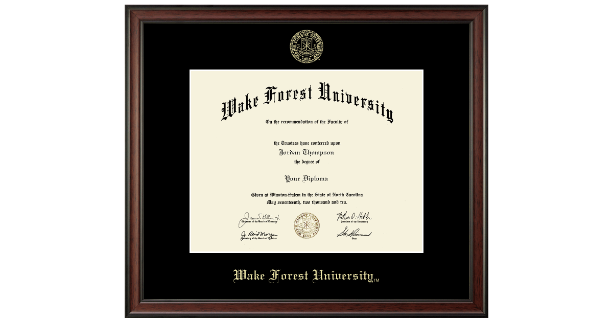 Gold Embossed Diploma Frame in Studio Wake Forest University Item