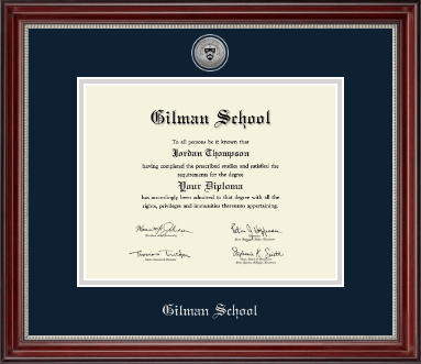 Gilman School diploma frame - Silver Engraved Medallion Diploma Frame in Kensington Silver