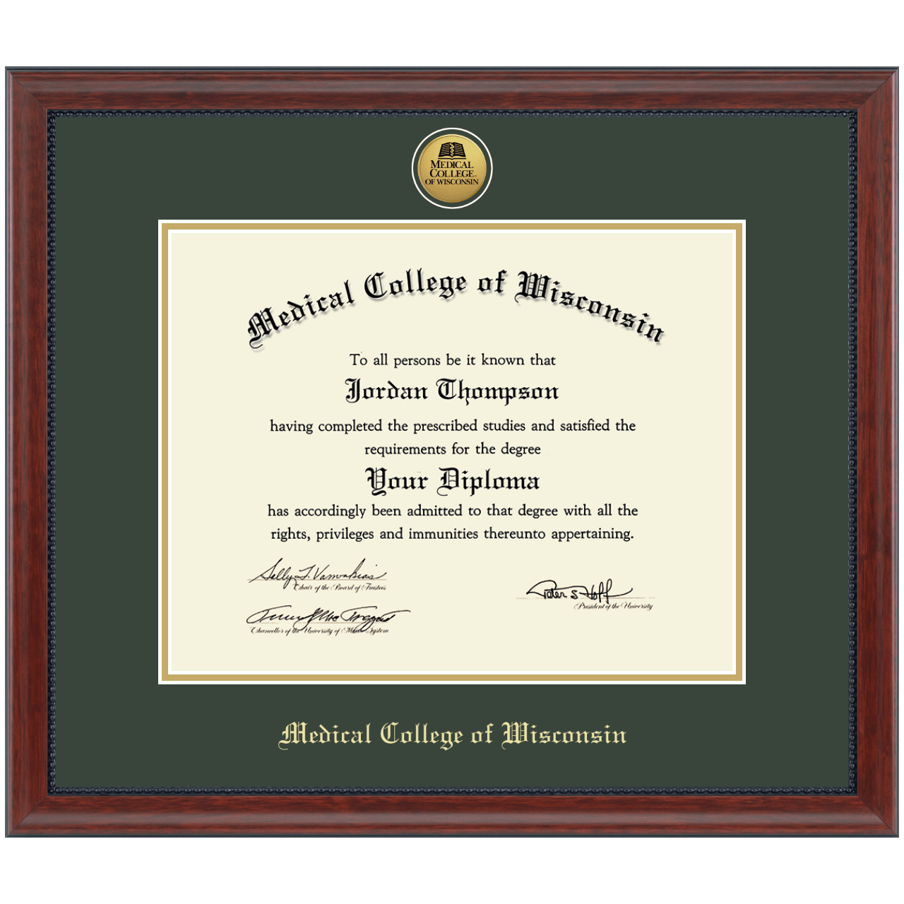 Gold Engraved Medallion Diploma Frame in Signature Medical College of