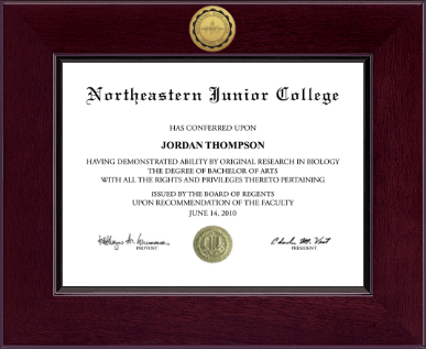 Northeastern Junior College diploma frame - Century Gold Engraved Diploma Frame in Cordova