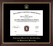 American Board for Certification in Homeland Security Gold Embossed Certificate Frame in Studio Gold