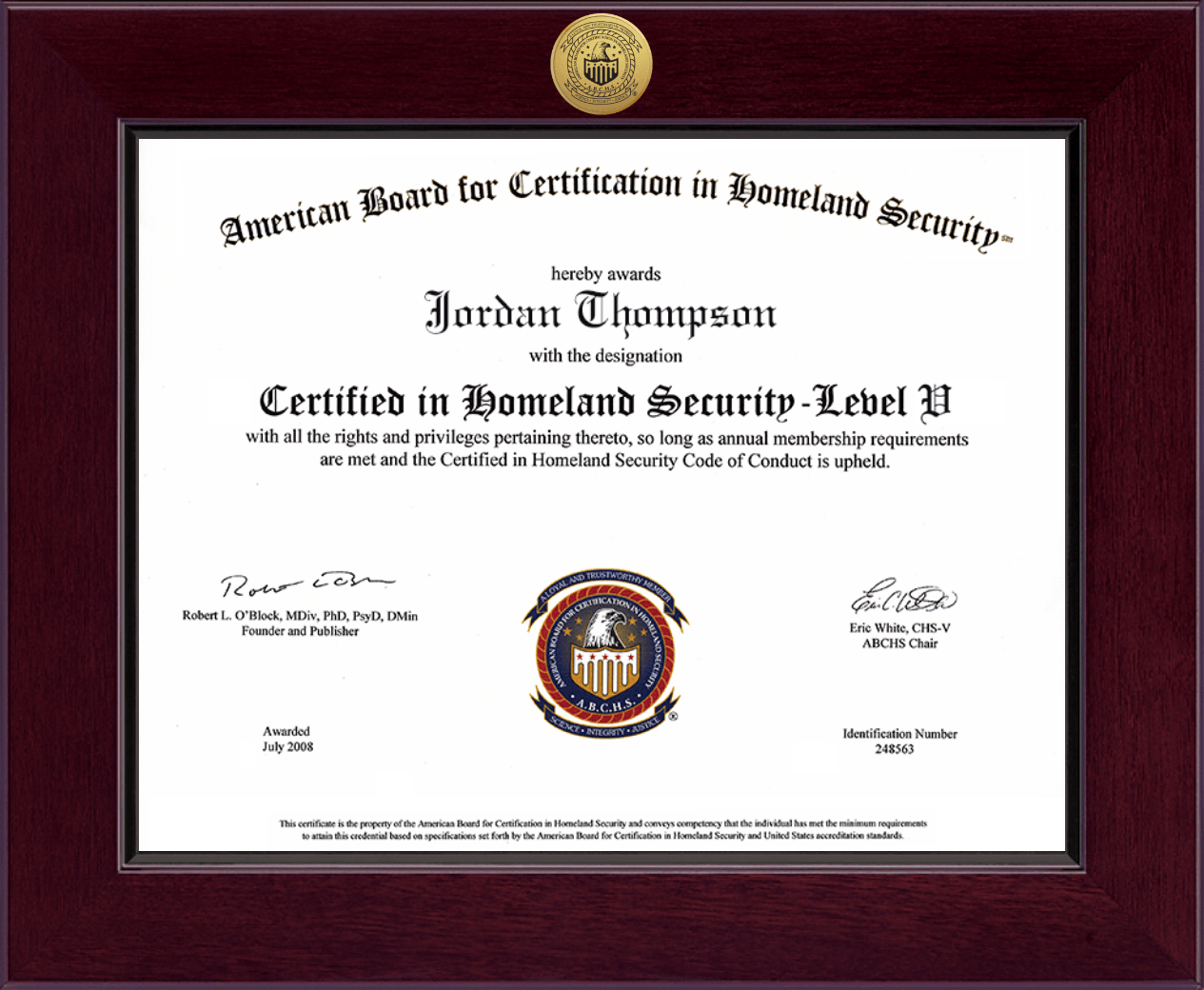 American Board for Certification in Homeland Security Century Gold