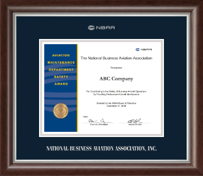 National Business Aviation Association certificate frame - Silver Embossed Certificate Frame in Devonshire