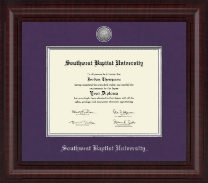 Southwest Baptist University  Presidential Silver Engraved Diploma Frame in Premier