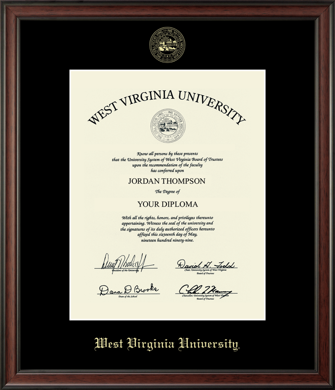 West Virginia University Gold Embossed Diploma Frame in Studio Item