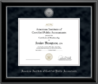 American Institute of Certified Public Accountants AICPA Silver Engraved Frame with Suede Mat in Onyx Silver