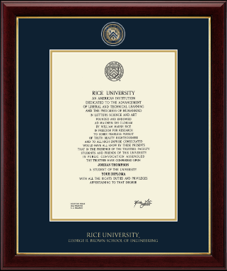 Rice University diploma frame - Masterpiece Medallion Diploma Frame in Gallery