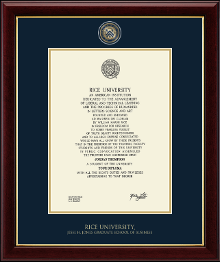 Rice University diploma frame - Masterpiece Medallion Diploma Frame in Gallery