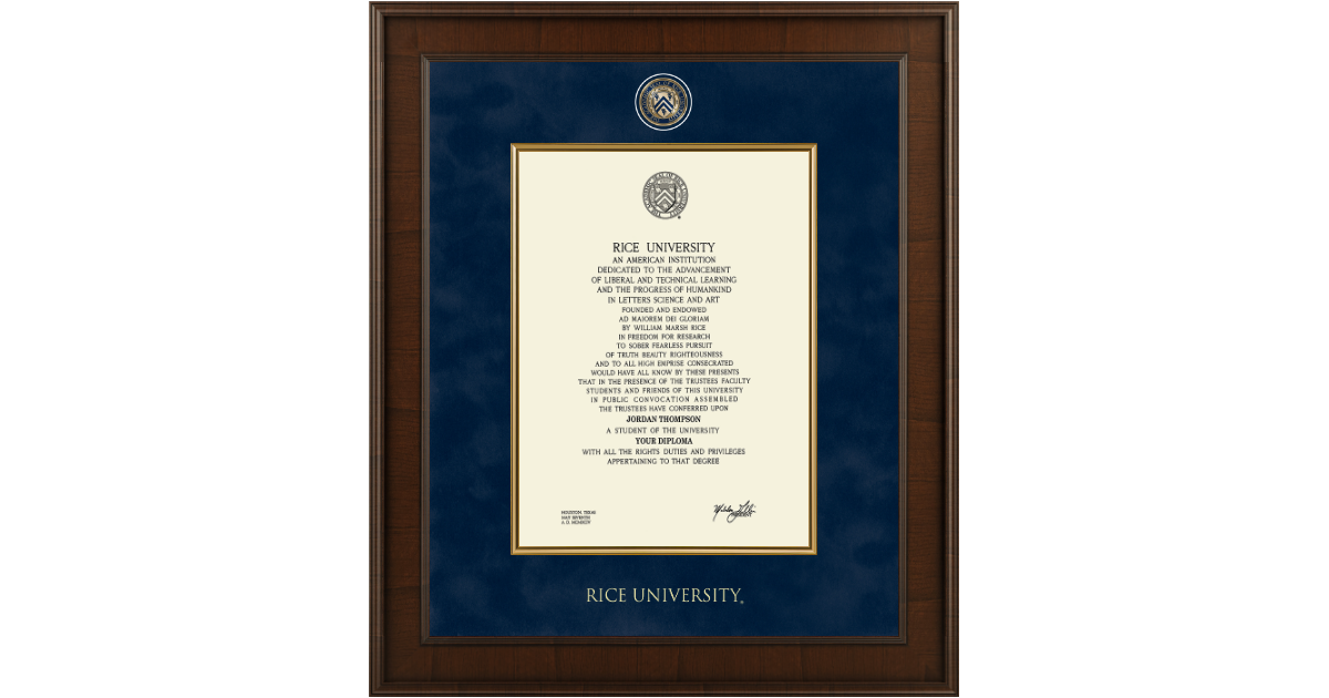 Rice University Diploma Frame | Church Hill Classics