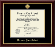 Vermont Law School Gold Engraved Medallion Diploma Frame in Gallery
