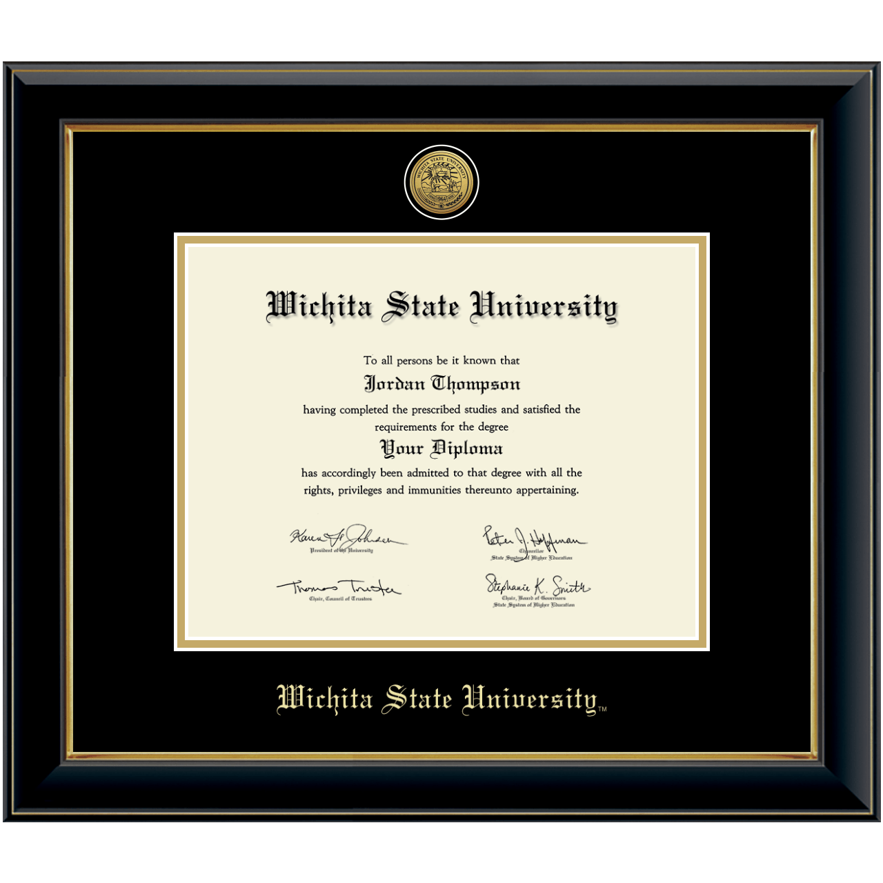 Gold Engraved Medallion Diploma Frame in Onyx Gold Wichita State