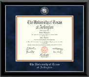 The University of Texas at Arlington diploma frame - Silver Engraved Medallion Diploma Frame in Onyx Silver