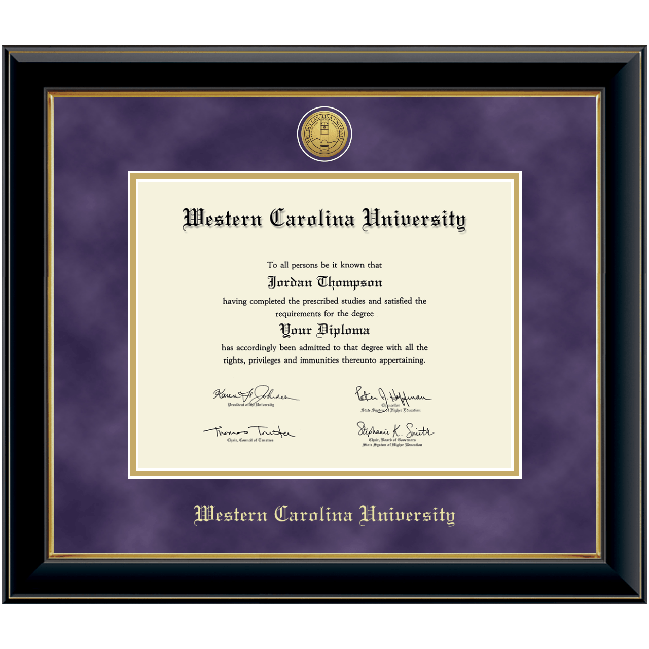 Gold Engraved Medallion Diploma Frame in Onyx Gold Western Carolina