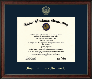Roger Williams diploma frame - Gold Embossed Diploma Frame in Studio