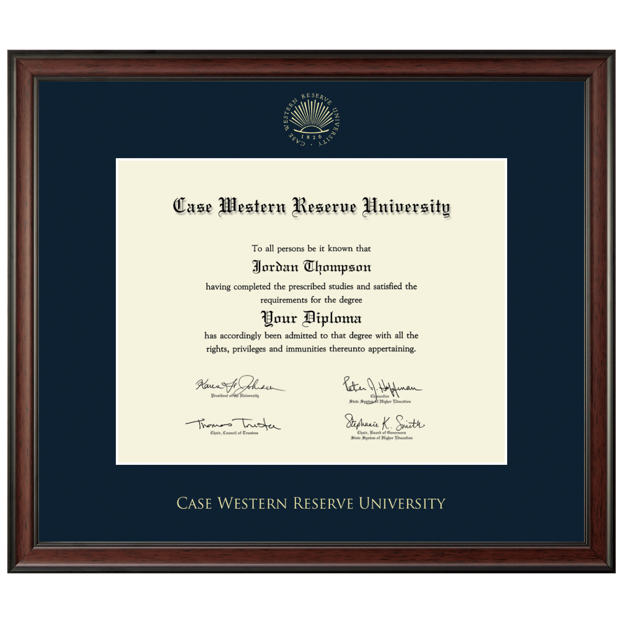Gold Embossed Diploma Frame in Studio Case Western Reserve University