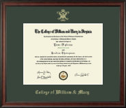 William & Mary Gold Embossed Diploma Frame in Studio