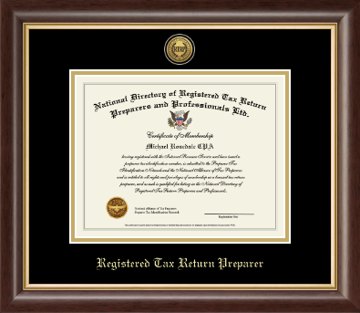 PTIN Directory Inc. certificate frame - Registered Tax Return Preparer Gold Engraved Medallion Certificate Frame in Hampshire