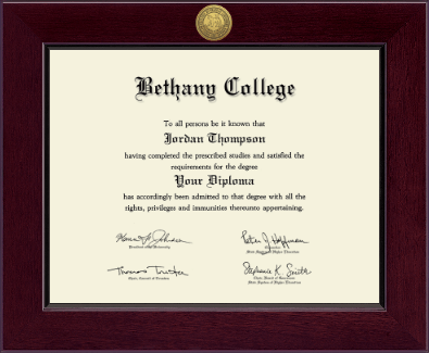 Bethany College in Kansas diploma frame - Century Gold Engraved Diploma Frame in Cordova
