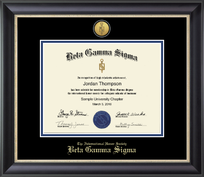 Beta Gamma Sigma Honor Society diploma frame - Gold Engraved Medallion Certificate Frame in Noir