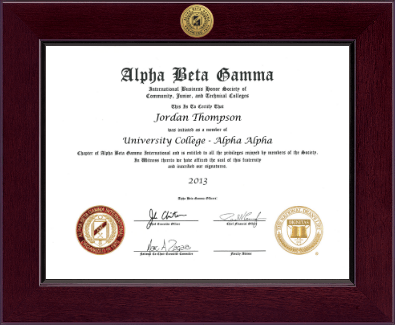 Alpha Beta Gamma Honor Society certificate frame - Century Gold Engraved Certificate Frame in Cordova