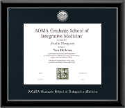 AOMA Grad School of Integrative Medicine Silver Engraved Medallion Diploma Frame in Onyx Silver