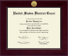 United States District Court Century Gold Engraved Certificate Frame in Cordova