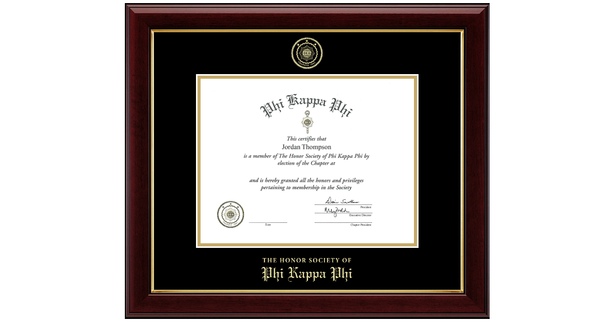 Gold Embossed Certificate Frame in Gallery Phi Kappa Phi Honor Society
