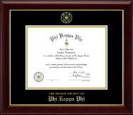 Phi Kappa Phi Honor Society Gold Embossed Certificate Frame in Gallery