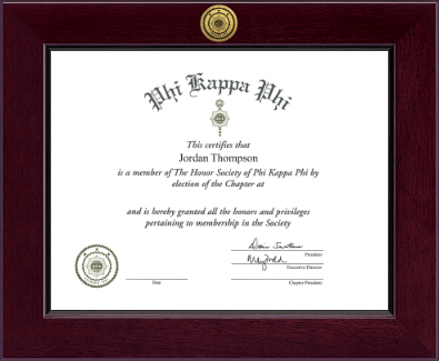Phi Kappa Phi Honor Society certificate frame - Century Gold Engraved Certificate Frame in Cordova