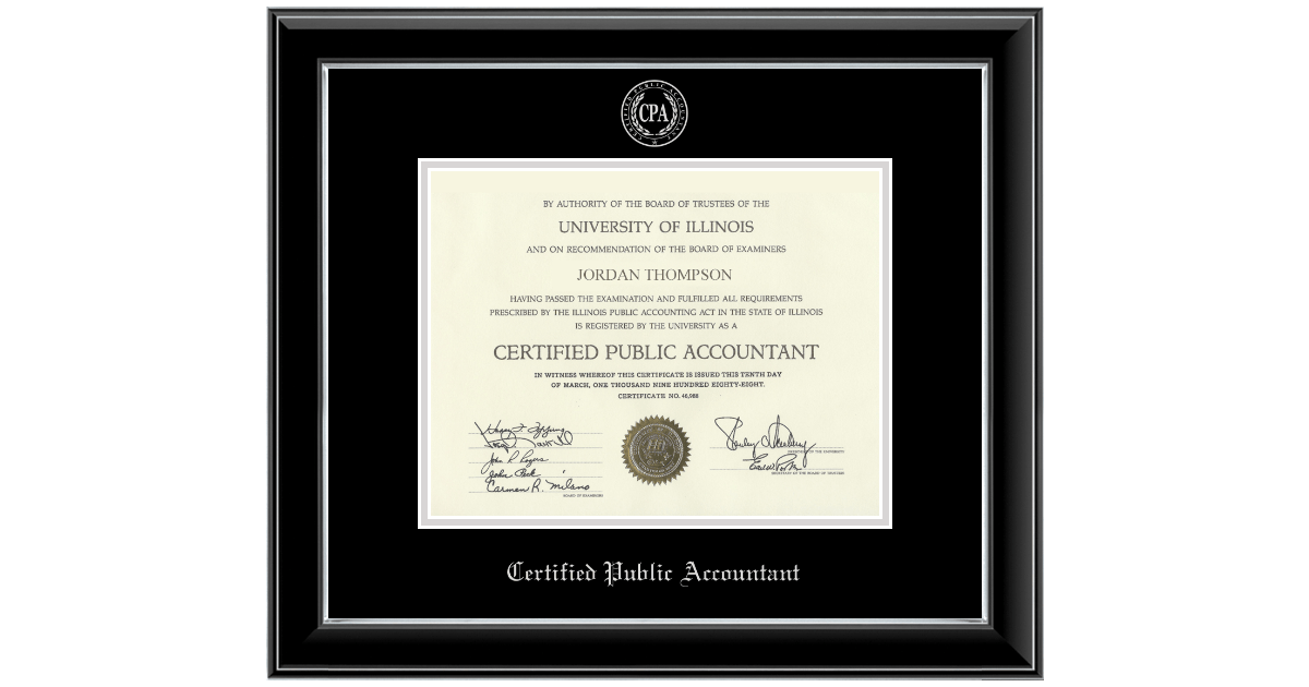 Silver Embossed Certificate Frame in Onyx Silver Certified Public