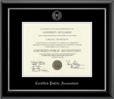 Certified Public Accountant certificate frame - Silver Embossed Certificate Frame in Onyx Silver
