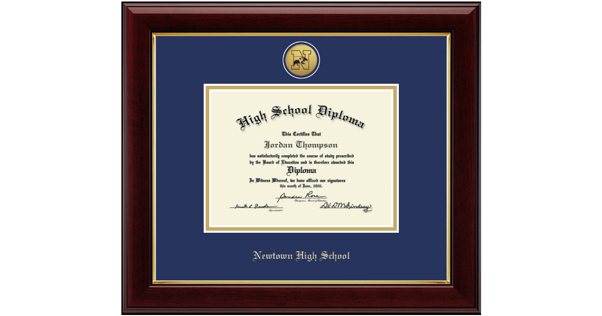 Gold Engraved Medallion Diploma Frame in Gallery Newtown High School in
