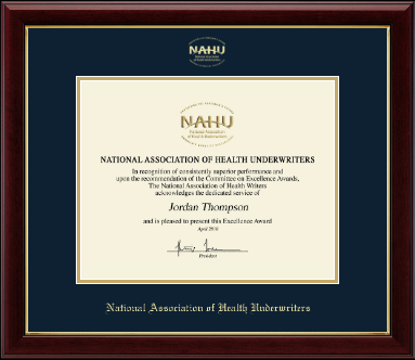 National Association of Health Underwriters certificate frame - Gold Embossed Certificate Frame in Gallery