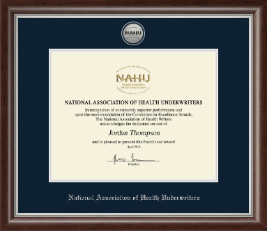 National Association of Health Underwriters certificate frame - Silver Engraved Medallion Certificate Frame in Devonshire